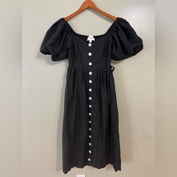 Pomander Place Dresses & Skirts - Pomander Womens Black Puff Sleeve Smocked Back Square Neck Midi Dress XS NWT